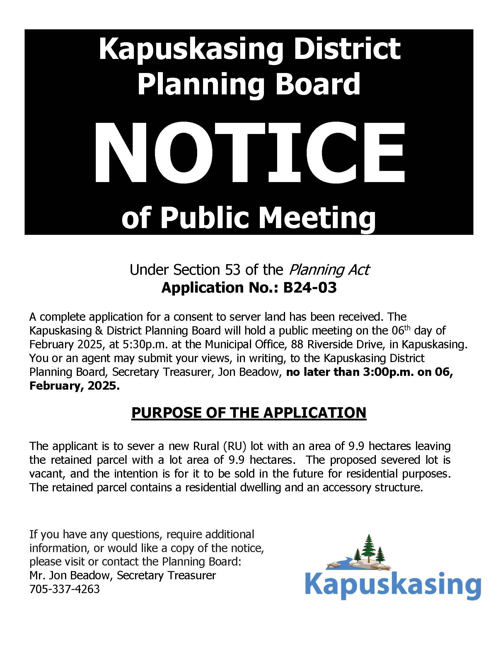 Notice of Public Meeting - Application No.: B24-03