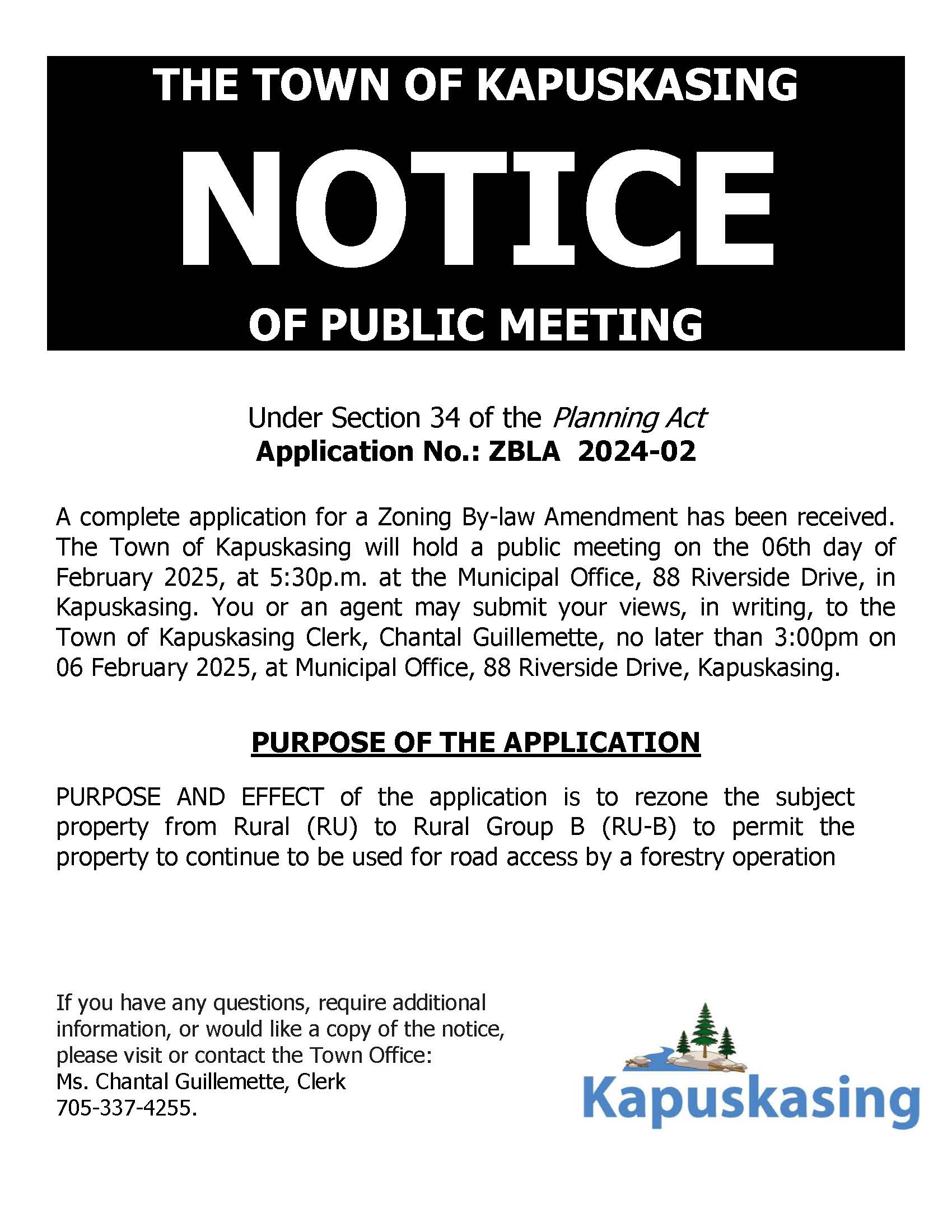 Notice of Public Meeting (CON 7 Lot 13 - Clear Lake Rd S)